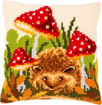 Vervaco - Kruissteekkussen kit - Egel met paddenstoeltjes - PN-0156378 - Borduren - Borduurpakket - Borduurpakket volwassenen - Borduurpakket kind