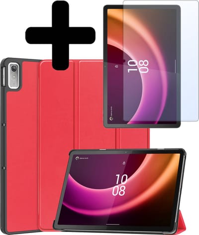 Hoes - Geschikt voor Lenovo Tab P11 (2e / 2nd Generatie) - Met Screenprotector - Trifold Bookcase - Hard Cover - Hardcover Book Case - Tablet Hoesje - Rood