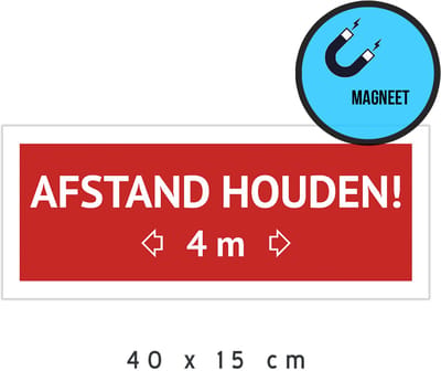 Magneet/ waarschuwing | "Afstand houden!" <- 4 m -> | 40 x 15 cm | 4 meter | Gehandicapt | Invalide | Rolstoelgebruiker | Rolstoelvriendelijk | Nederlands | Invaliditeit | Magnetisch | Magneetbord | 1 stuk