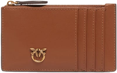 PINKO kaarthouder Airone Cardholder Sheep Nappa Chevron Marrone - Leone - Antique Gold Lichtbruin