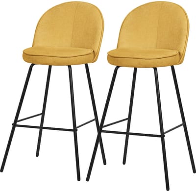 Barkruk set van 2 mosterd 52x102x50 cm met rugleuning en voetensteun tot 120 kg ML-Design