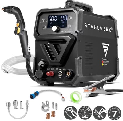 STAHLWERK plasmasnijder CUT 50 P Digital | 50 A inverter plasmasnijder | HF pilootontsteking | digitale display | THC interface voor CNC | snijcapaciteit tot 20 mm | plasmasnijder met 2T/4T functie