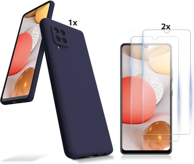 Hoesje Geschikt Voor Samsung Galaxy A42 5G Hoesje Soft Nano Silicone Backcover Gel Navy Blauw Met 2x Glazen Screenprotector