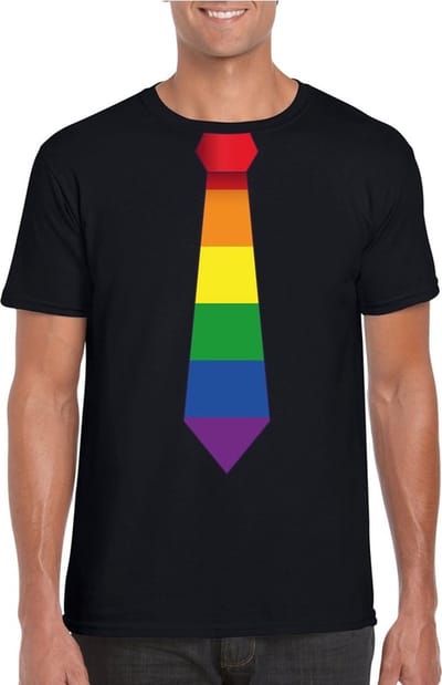 Zwart t-shirt met regenboog stropdas heren - LGBT/ Gay pride shirts S