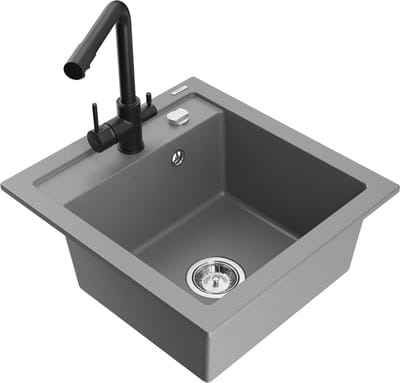 Mexen Vito granieten gootsteen 1-komorige met keukenmengkraan Duero, grijs - 6503-71-671600-70