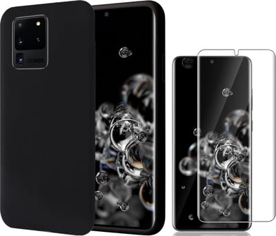 Hoesje geschikt voor Samsung S20 Ultra - Liquid Siliconen Case + Screen Protector - Zwart