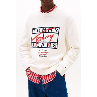 Tommy Hilfiger Regular Signature Sweater Ancient White Maat: S | Sweaters Outlet | Heren | Wit
