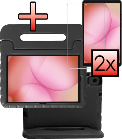 Hoes - Geschikt voor Samsung Galaxy Tab A11 Plus - Met 2x Screenprotector - Kinderhoes Shockproof Bumper - Kidsproof Case - Tablet Hoesje - Kinder Cover - Zwart