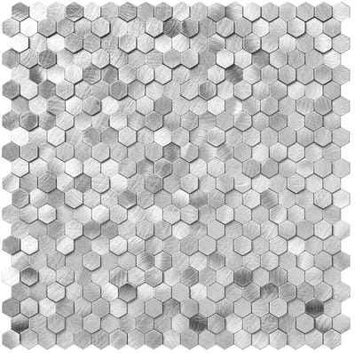 Zelfklevende Mozaïek Tegel - Afimera Mini Hexagon - Geborsteld Zilver - 308x298x4mm