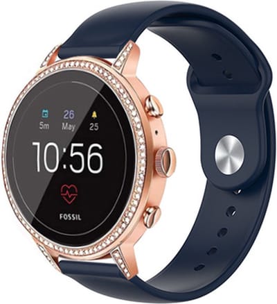 Strap-it Siliconen sport bandje 18mm met druksluiting - geschikt voor Fossil Gen 5e 42mm / Gen 6 42mm - Huawei Watch GT 4 - 41mm - GT 5 - 41mm / GT 5 Pro - 42mm - Withings ScanWatch 2 - 38mm / ScanWatch Light / Steel HR - 36mm - donkerblauw