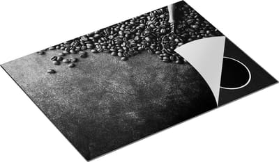 Chefcare Inductie Beschermer Koffiebonen met een Lepel - Zwart Wit - 70x50 cm - Afdekplaat Inductie - Kookplaat Beschermer - Inductie Mat