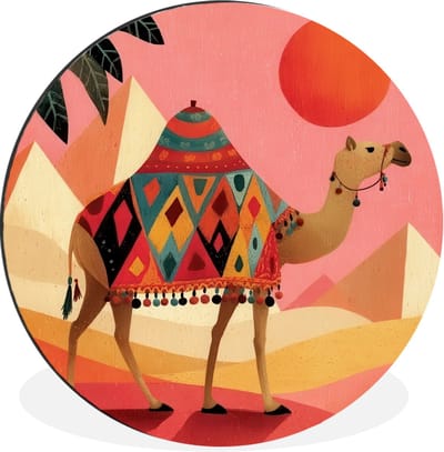 WallCircle - Wandcirkel - Muurcirkel - Kameel - Pyramides - Rode zon - Aluminium - Dibond - 30x30 cm - Binnen en Buiten