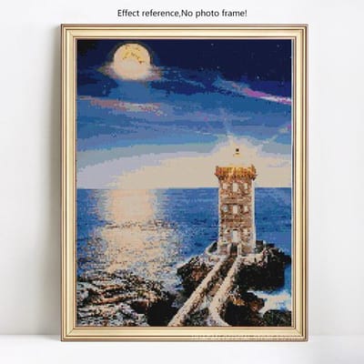 Diamant schilderij landschap vuurtoren volledige ronde diamant borduurwerk foto strass 20X30CM blue