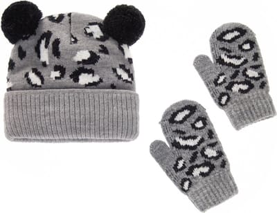 Set Meisjes Muts & Wanten – 6-24 maanden – Luipaardprint Grijs