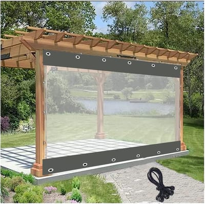 Buiten Vinyl Gordijn - Waterdichte Zijwand - Terras Beschermen - Transparant Tarp Paneel - 2x2.5 Meter - Helder Grijs