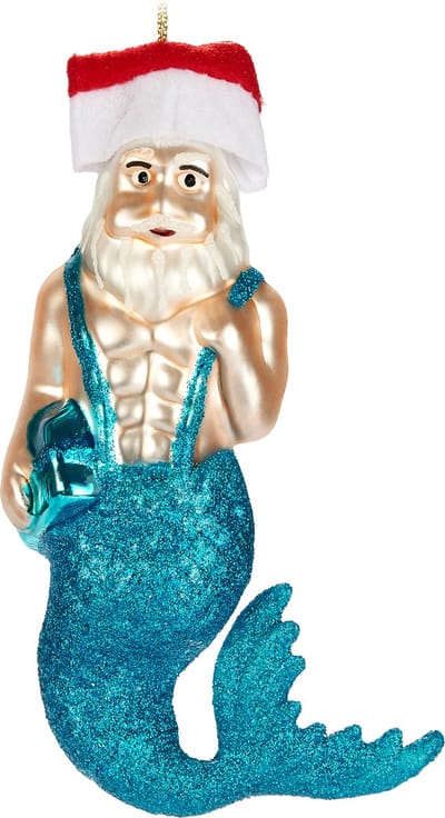 BRUBAKER Zeemeerminman, handbeschilderde kerstbal van glas, 14 cm, boombal, onderwater, kerstman met sixpack, mondgeblazen kerstboomversiering, figuur grappige decoratieve hanger