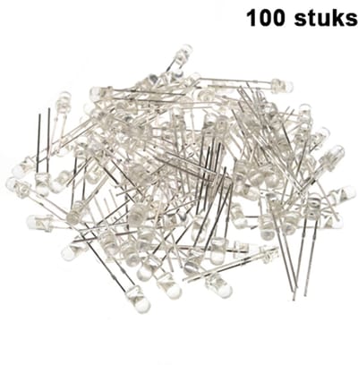3mm LED Wit met Blanke Lens 100 stuks