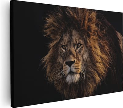Artaza Canvas Schilderij Leeuwenkop - 30x20 cm - Klein - Wanddecoratie Dieren - Muurdecoratie Woonkamer - Kamer Accessoires