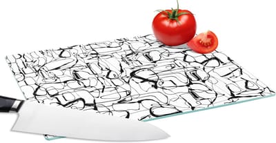 Glazen Snijplank - 28x20 - Line Art - Abstract - Patronen - Zwart Wit - Snijplanken Glas