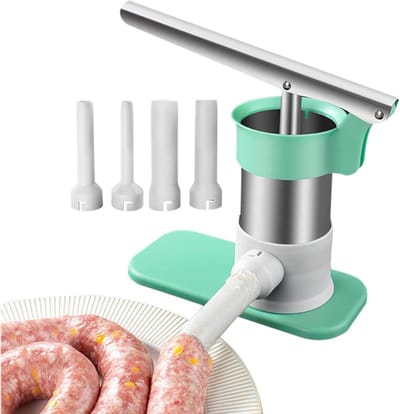 Handmatige worstvuller - Vleesvuller keuken - Zelf worsten maken - Roestvrij staal - 25 x 11.5 x 20.5 cm - Wit