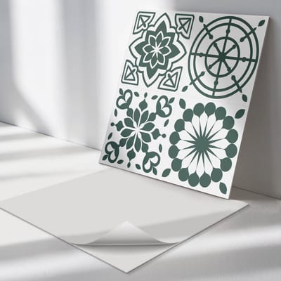 Wallfluent Vinyl Tegels - Bloemen Geometrisch Patroon Vloer Tegels PVC - 30 cm x 30 cm - Geel PVC Tegels - 9 stuks - Vierkant PVC Tegels - Patroon Plaktegels - Zelfklevende PVC Tegels - Plaktegels Keuken en Badkamer