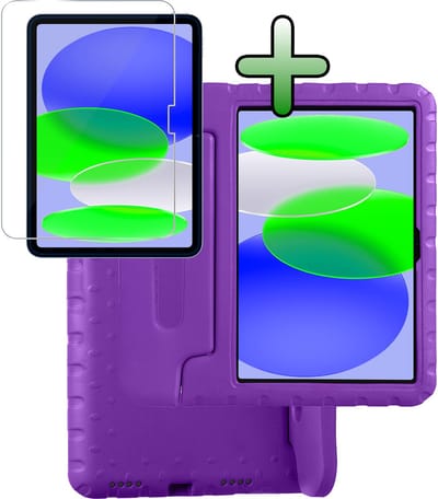 Hoesje Geschikt voor Apple iPad A16/A18 (2025/2026) - 11 inch (11e & 12e generatie) - Met Screenprotector - Kinderhoes Shockproof Bumper - Kidsproof Case - Tablet Hoes - Kinder Hoes Cover - Paars