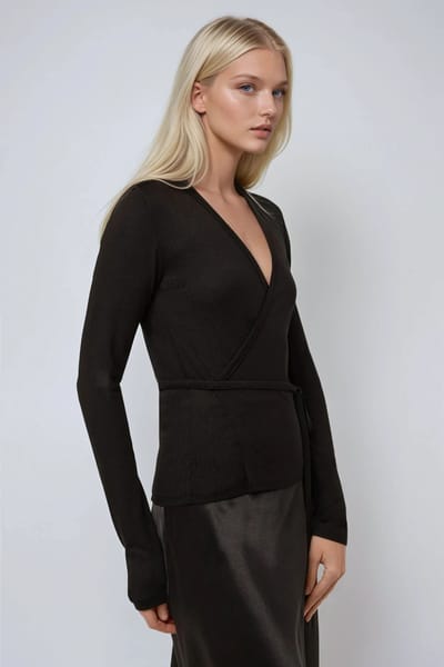 Zachte Touch Gebreide V-hals Lange Mouw Viscose Blouse