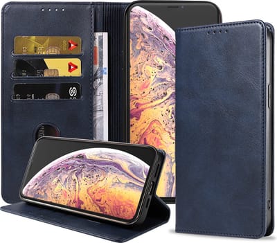 Smartphonica iPhone Xs Max leren hoesje met magnetische sluiting - Blauw geschikt voor iPhone Xs Max