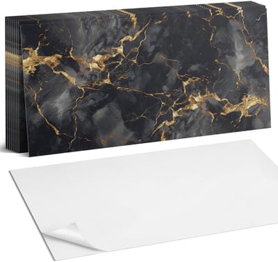 Coloray Plaktegels - Elegant marmerpatroon Zelfklevende Wandtegels - 40 cm x 20 cm - Zwart Plaktegels - 10 stuks - Rechthoek PVC Tegels - Plaktegels Badkamer - Vloertegels Zelfklevend - Vinyltegels Vloer Zelfklevend - Portugese Tegels