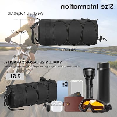 Waterdichte Fietsstuur Tas 2.5L met Schouderband voor Mountainbike en Racefiets, Zwart, Ideaal voor Fietstocht en Accessoires