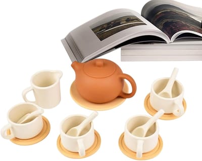 Kindertheeset - Speelgoed Keukengerei - Rollenspel - Stimuleert Fantasie - 20 x 17 cm - Bruin