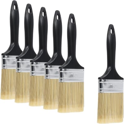 Set van 6 Verfkwasten van 3 Inch met Kunststof Zwarte Handgreep voor Kleur, Vernis en Schilderwerk