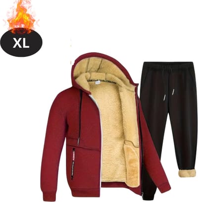 Bovista Thermokleding Heren - Thermobroek - Thermoset Fleece - Met Capuchon - Thermolegging - Winter - Thermojack - Bordeauxrood - XL
