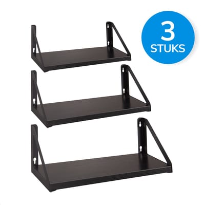 ACAZA Wandplank - Set van 3 - 30/35/40 x 12 x 11 cm - Wandrek - Boekenrek - Boekenplank - Wandplank Zwevend - Zwart