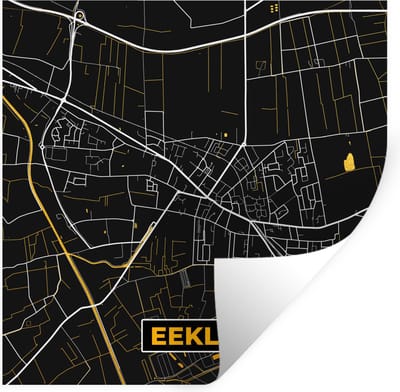 Muurstickers - Sticker Folie - Stadskaart - Eeklo - Goud - Kaart - Plattegrond - 100x100 cm - Plakfolie - Muurstickers Kinderkamer - Zelfklevend Behang XXL - Zelfklevend behangpapier - Stickerfolie
