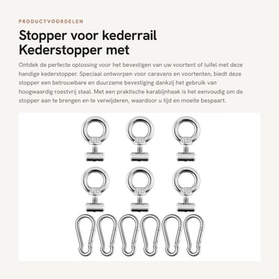 Dailygoods- Kederstopper 6 Stuks - Roestvrij Staal - Kederrail Accessoires - Voortentstopper - Luifelhaak - Corrosiebestendig - Tentaccessoires