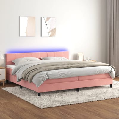 vidaXL - Boxspring - met - matras - en - LED - fluweel - roze - 200x200 - cm