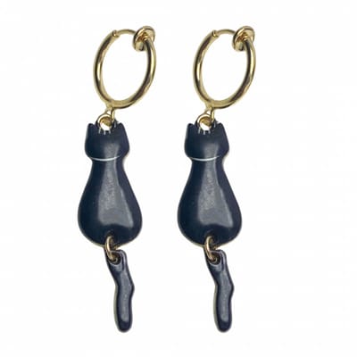 Klem oorbellen -zwart -poes -goudkleur-geen gaatje-Charme bijoux