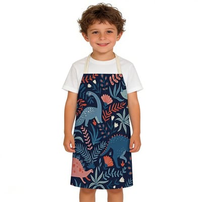 Kinderschort met cartoonprint - Dinosaurusschort - Schilderschort voor kinderen - Geschikt voor koken en schilderen in de keuken - Aanbevolen voor jongens en meisjes met een lengte van 90-135 cm (gewicht onder 70 kg)