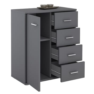 Commode TIRANO met 1 deur en 4 lades - grijs