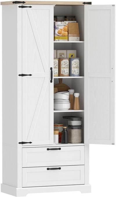 HOMCOM Keukenvoorraadkast - Spaanplaat - 76 x 40 x 180 cm - Wit