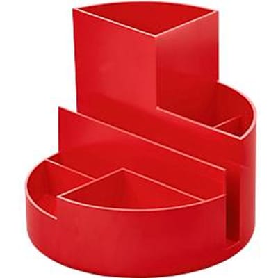 Potloodhouder MAUL ronde box eco, 6 vakken incl. notitie- en brievenvak, Ø 140 x H 125 mm, 90 % gerecycled kunststof, rood