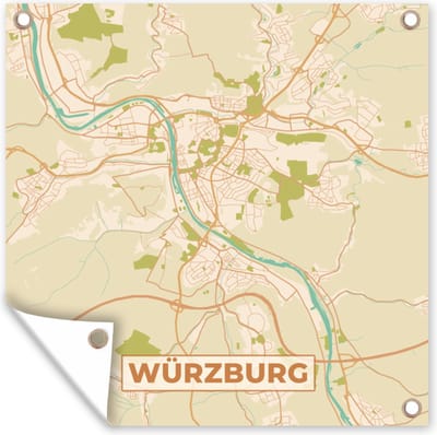 Tuin poster Plattegrond - Würzburg - Stadskaart - Kaart - Vintage - 200x200 cm - Tuindoek