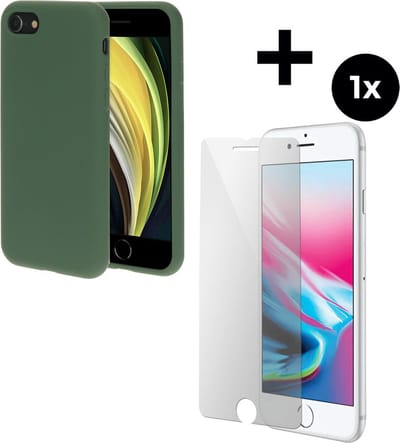 Mobiparts Silicone Cover hoesje geschikt voor Apple iPhone 7 met 1 Screenprotector van Gehard Glas - Groen