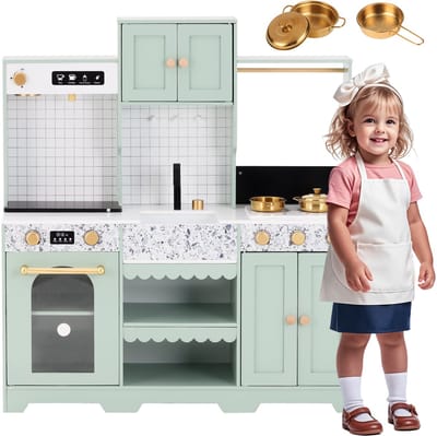 Speelgoed Kinderkeuken - Complete Speelkeuken - Speelkeuken - Speelkeukentje met Drankautomaten, kranen, spoelbakken, fornuizen, magnetron met draaiknop en diverse opbergkasten - Speelkeuken - Rollenspel - 30x90x98 cm - Vanaf 3 Jaar - Groen