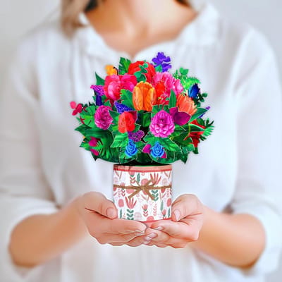 Pop-up Bloemenkaart - Wenskaart 3D Boeket Kaart - Geleentheden Vieren - Uniek 3D Ontwerp - 20.5 x 21.8 cm - Tulpenroos