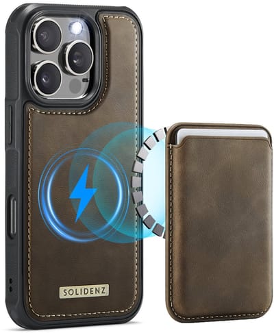 Solidenz Luxe Wallet geschikt voor iPhone 16 Pro hoesje - Magnetische Pasjeshouder - Geschikt voor MagSafe - Schokbestendig - Bruin