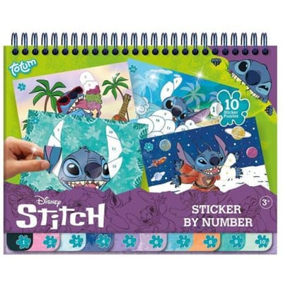 Disney Stitch sticker puzzelboek vakantieboek Totum - doeboek stickeren op nummer | educatief speelgoed meisjes en jongens vanaf 3 jaar sticker by number 25-delig cadeautip