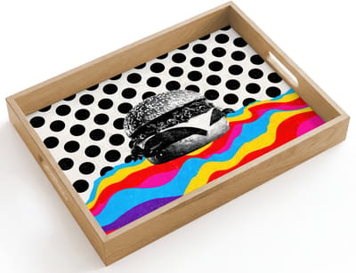 Dienblad hout 40x30 cm - Schootdienblad - Hamburger - Stippen - Golven - Kleuren - Borrelplank rechthoek - Plateau dienbladen
