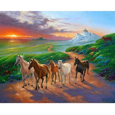 Diamant broderie animaux chevaux plein rond diamant peinture coucher de soleil paysage point de croix décor à la maison 20X30CM